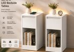 Set of 2 LED Bedside Tables with USB Charging Ports  White