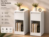 Set of 2 LED Bedside Tables with USB Charging Ports  White