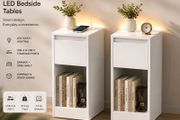 Set of 2 LED Bedside Tables with USB Charging Ports  White