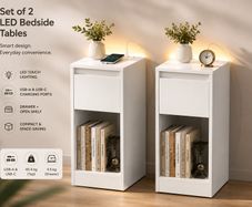 Set of 2 LED Bedside Tables with USB Charging Ports  White