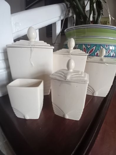 RESERVED Antique Art Deco French 5 piece kitchen storage jar set