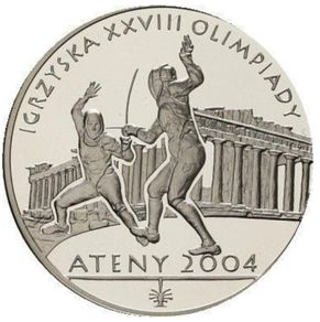 Poland 10 Zloty 2004 Fencing - Olympia Athens. Silver Proof