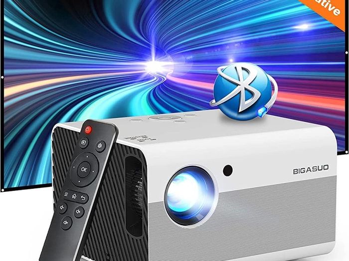1080P HD Bluetooth Projector Support Digital Zoom, Outdoor Movie Projector with Screen, Bigasuo 8000L Mini Home Video Projector Compatible with HDMI,USB, Android/iOS Smartphone,Laptop (FREE SHIPPING)