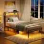 3ft Single Bed Frame with Storage Wooden Headboard, LED Light & Charging Station Image 9