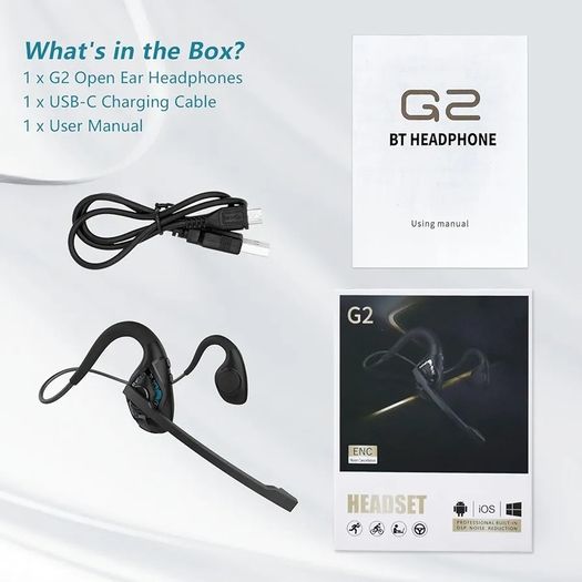 G2 Open Ear Headphones with Noise Cancelling Microphone, Wireless Earphones