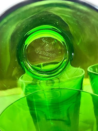 Set 4 Vintage Vereco France Small Forest Green Juice Glasses Tumblers MCM