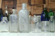 472 - Set of 6 Vintage Clear Glass Cork Screw Top Collectible Decorative Bottles