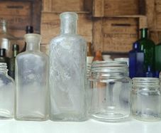 472 - Set of 6 Vintage Clear Glass Cork Screw Top Collectible Decorative Bottles