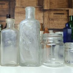 472 - Set of 6 Vintage Clear Glass Cork Screw Top Collectible Decorative Bottles