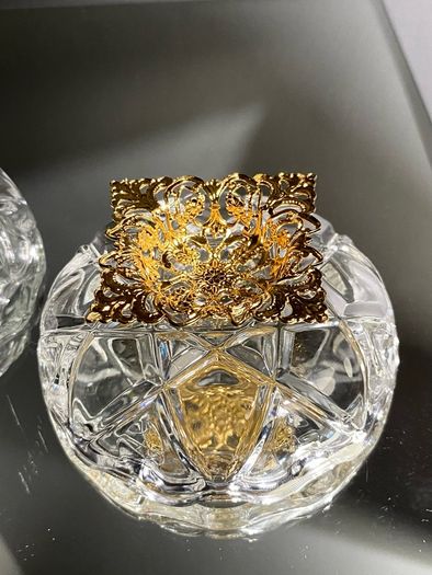 Vintage Killarney Crystal Glass Trinket Dish 24% Lead Crystal 24 Ct Gold Finishing