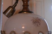 Vintage Large Opaline Glass Pull Down Pendant Light with Wood Handle