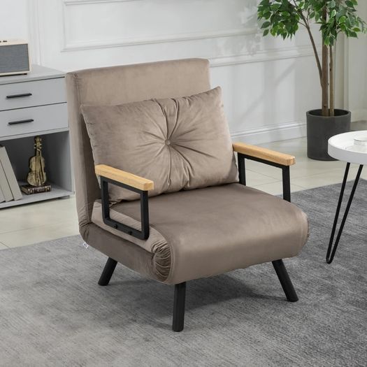 Sleeper Chair, Guest Bed, Adjustable Backrest, up to 120 kg, Steel Frame, 63x73x81cm, Light Brown