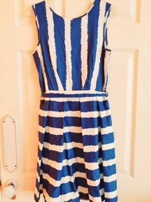 Blue and white tie waist dress, size 8
