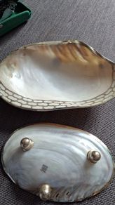 Twos company mother of pearl trinket  dishes x 2