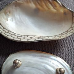 Twos company mother of pearl trinket  dishes x 2