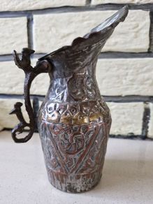 Antique Persian Qajar Dynasty tinned copper jug