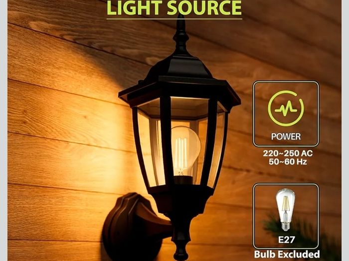 EBION Outdoor Wall Light, E27 Outside Wall Lights Mains Powered, Black