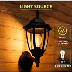 EBION Outdoor Wall Light, E27 Outside Wall Lights Mains Powered, Black