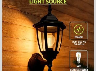 EBION Outdoor Wall Light, E27 Outside Wall Lights Mains Powered, Black