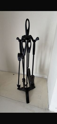 Fireplace Companion Set and Wicker Log Basket Excellent Condition