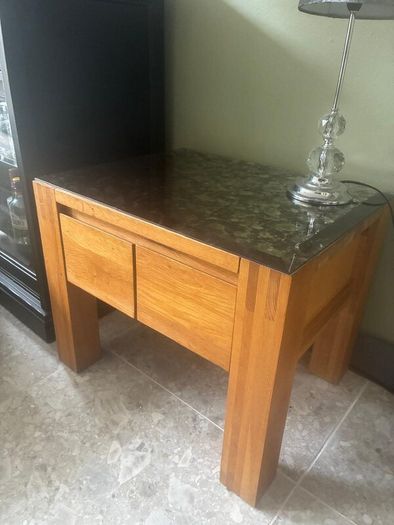 Two solid oak side tables with glass protector.