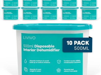 Dehumidifiers Disposable 500ml - 10-Pack Disposable Dehumidifiers for Home - Condensation Absorbers for Windows, Moisture Absorber, Mould Damp Trap, Interior Dehumidifier for Wardrobe, Bathroom