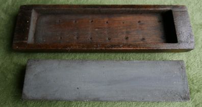 Vintage Knife Sharpening Stone On Wooden Base-Very Good And Very Fine