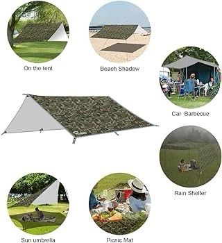 NEW SALE | Hammock Rain Fly Tent Tarp, 3m x 3m Tarpaulin Portable Sunshade Lightweight Waterproof Groundsheet Windproof Camping gazebo Picnic Mat Anti UV Sun Shelter for Camping Travel Beach