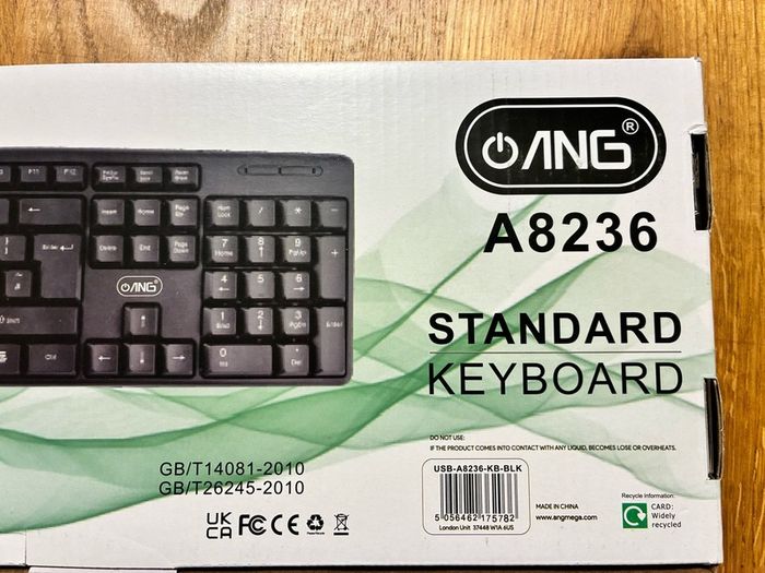 BNIB ANG A8236 Standard Keyboard USB wired, full size