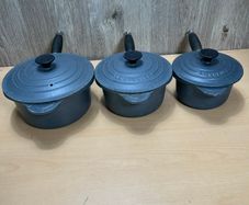 Set Of 3 Le Creuset Cast iron Enamel Pans 16 18 20cm Grey Farmhouse
