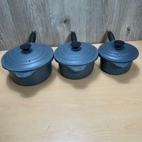 Set Of 3 Le Creuset Cast iron Enamel Pans 16 18 20cm Grey Farmhouse