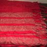 vintage red shawl featuring a woven jacquard pattern Image 7