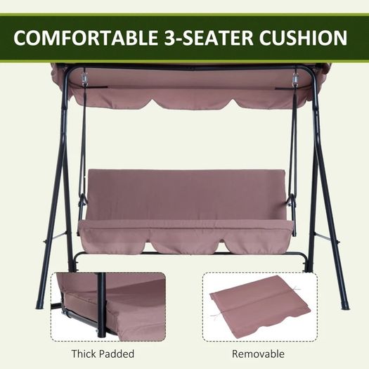 Outsunny 3-Person Porch Swing with Stand, Outdoor Swing for Patio Porch with Adjustable Tilt Canopy & Comfortable Swing Bench-Style Seat, Steel Frame (FREE POSTAGE)
