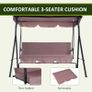 Outsunny 3-Person Porch Swing with Stand, Outdoor Swing for Patio Porch with Adjustable Tilt Canopy & Comfortable Swing Bench-Style Seat, Steel Frame (FREE POSTAGE) Image 4