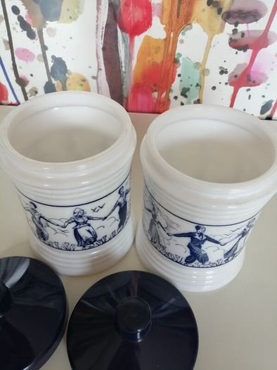Dutch Opaque White Glass Jars x 2