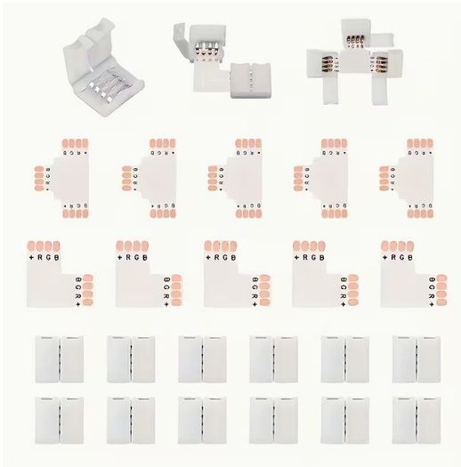 25pcs 2Pin/4 Pin LED Light Strip Connectors Set Including Screw Clips, 8Mm/10Mm 4 Pin LED Connectors, Cuttable T, L Shape PCB Board for SMD 5050 RGB Strip Lights Gapless Connector