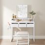 Dressing Table with Padded Stool, Dressing Table with Triple Mirror, 3 Drawers, Hair Dryer Holder, Cosmetic Table, Modern Style, White Image 3