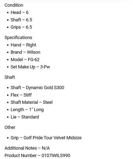 Wilson FG-62 Irons / 3-Pw / Dynamic Gold S300 Stiff