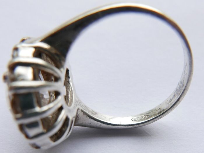 Vintage Sterling Silver 925 Big Stone Ring Women Champagne Crystal Cubic Zirconia 10g size Q1/2