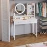 Dressing Table with height-adjustable Mirror for 120-180 cm, LED Lights with Adjustable Brightness, Vanity Table with 2 fabric Drawers and 4 Open Compartments, 80x40x136cm Image 3