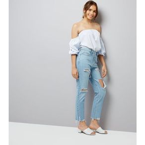 New Look Pale Blue Tori Mom high waist ripped jeans size UK16 EU44 Postage included