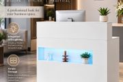 White Reception Desk with LED Light, Storage &amp; Power Outlets
