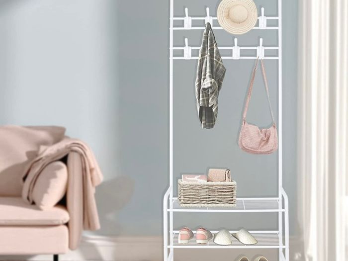 Coat Rack Stand with Shoe Rack and Removable 16 Hooks Free Standing Hall Tree Matte Steel Frame Hat Rack Coat Stand for Storage (FREE POSTAGE)