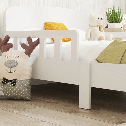 Toddler Bed, Kids Bed Frame with Safety Side Rails, Kids Bedroom Furniture for Ages 3-8 Years, White