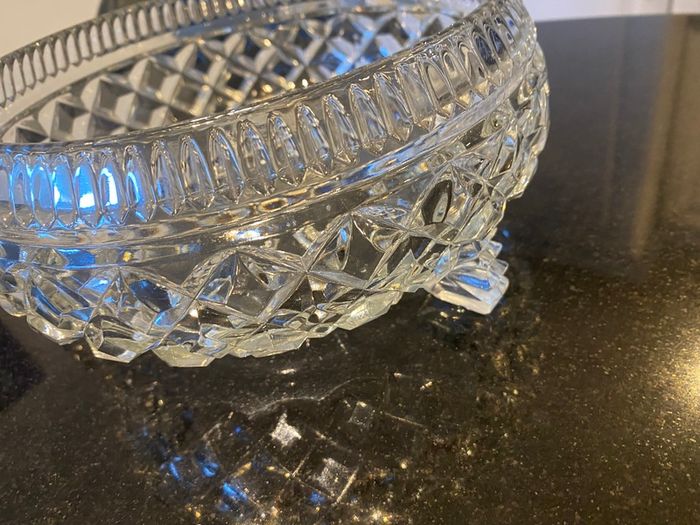 vintage eight inch pressed glass bowl on glass feet
