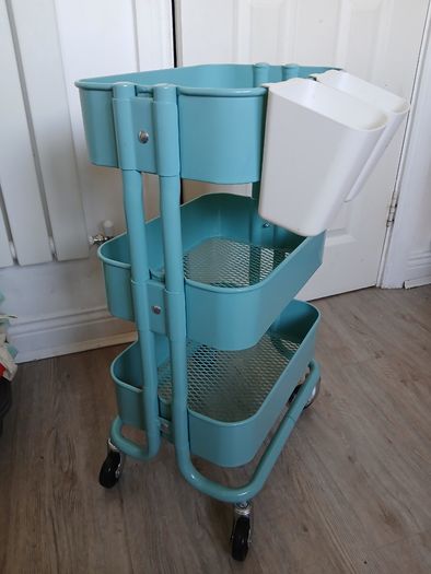 Ikea Rashult light blue arts & crafts storage trolley + 2 storage boxes perfect for playroom etc
