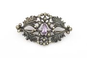 Marcasite &amp; Amethyst Sterling Silver Brooch