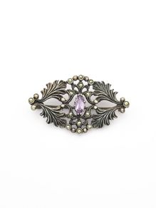 Marcasite & Amethyst Sterling Silver Brooch