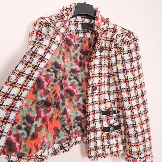 Next Orange White Tweed Jacket Boucle Blazer 10UK/38EU