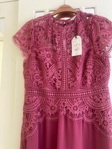 Dark Pink Lace Midi Dress/Bridesmaid/Mother of The Bride/Wedding Guest/Evening Wear BNWT